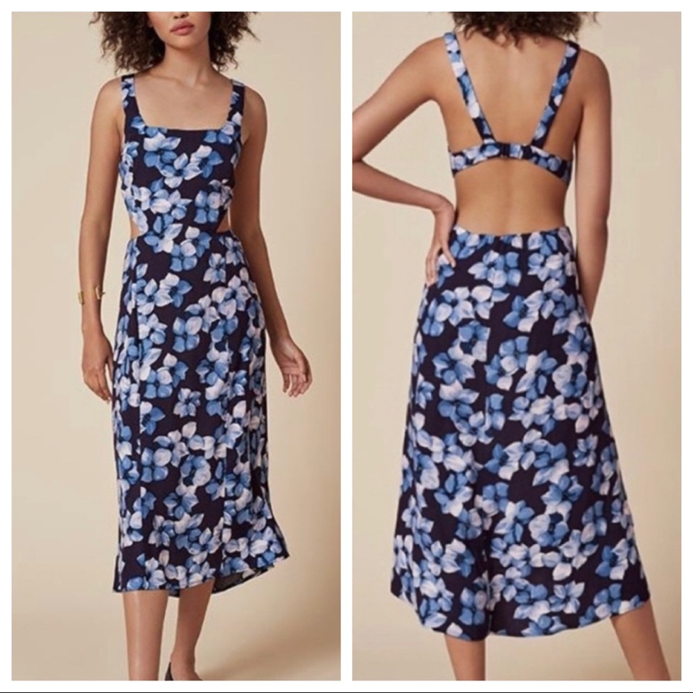Reformation Navy Blue Floral Midi Dress